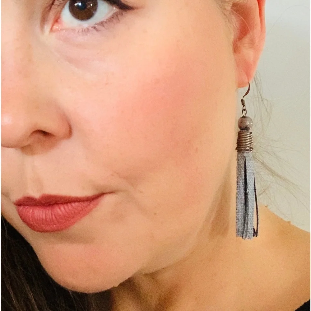 JEWELED ART Handcrafted | Black Tweed Tassel Earrings | BoHo Collection